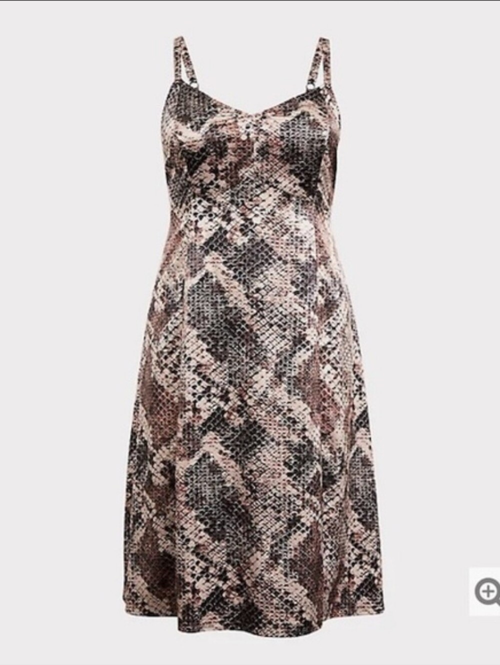 Snake-Print Midi Stretch Slip Dress in Brown and Black